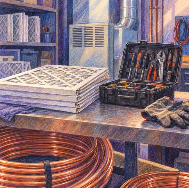 Illustration of hvac businesses equipment and workspace
